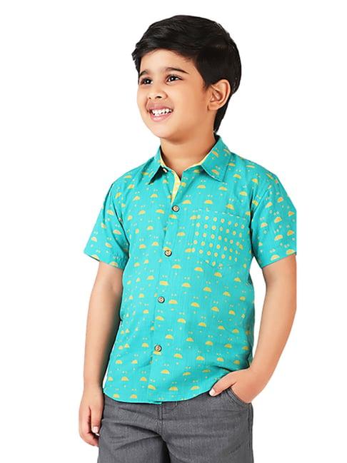 fabindia kids teal printed shirt