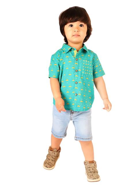 fabindia kids teal printed shirt