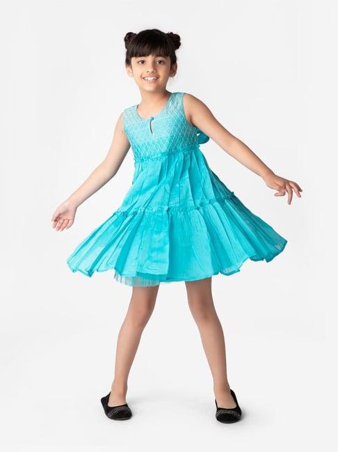 fabindia kids turquoise solid dress