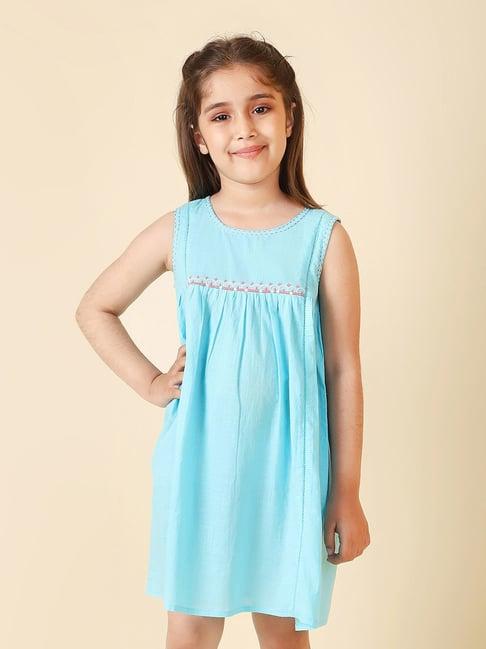 fabindia kids turquoise solid dress