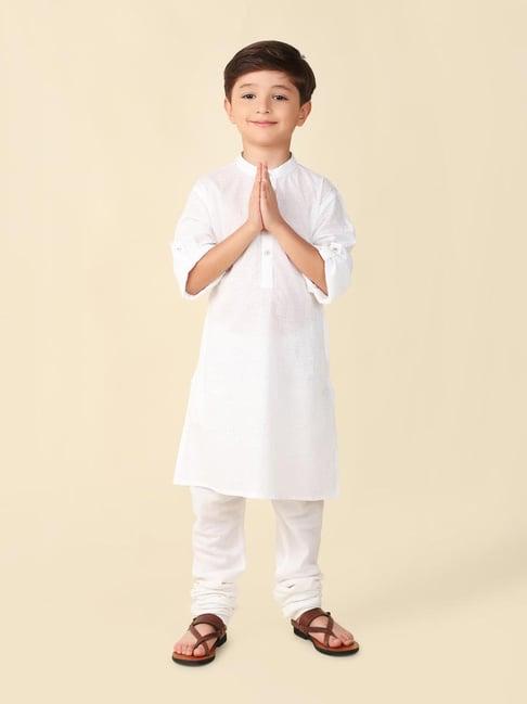 fabindia kids white printed full sleeves kurta