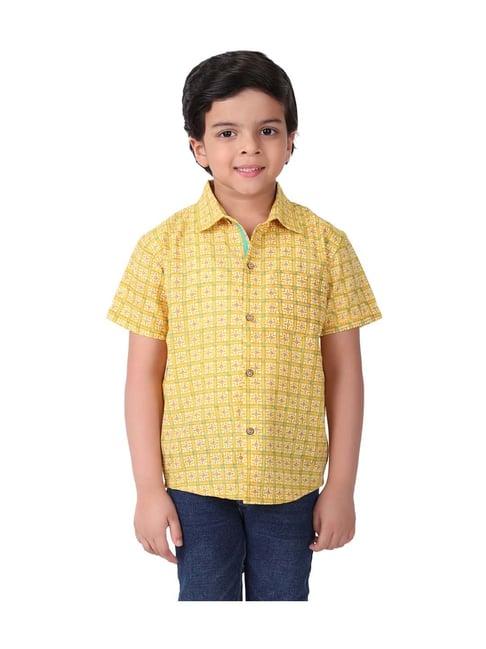 fabindia kids yellow cotton printed shirt