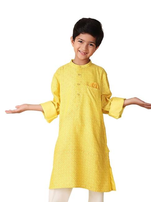 fabindia kids yellow printed full sleeves kurta