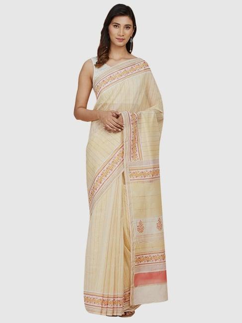 fabindia lemon yellow printed saree