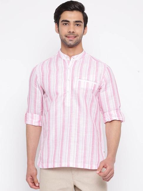 fabindia light pink striped mandarin collar short kurta