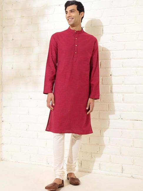 fabindia magenta cotton slim fit striped kurta