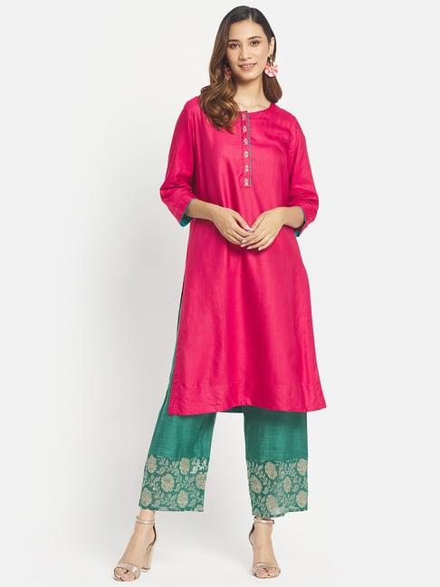 fabindia magenta embroidered straight kurta