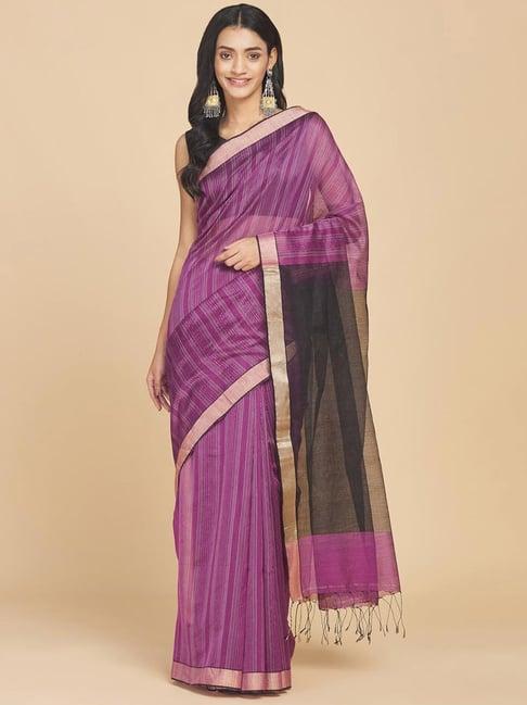 fabindia magenta striped saree without blouse