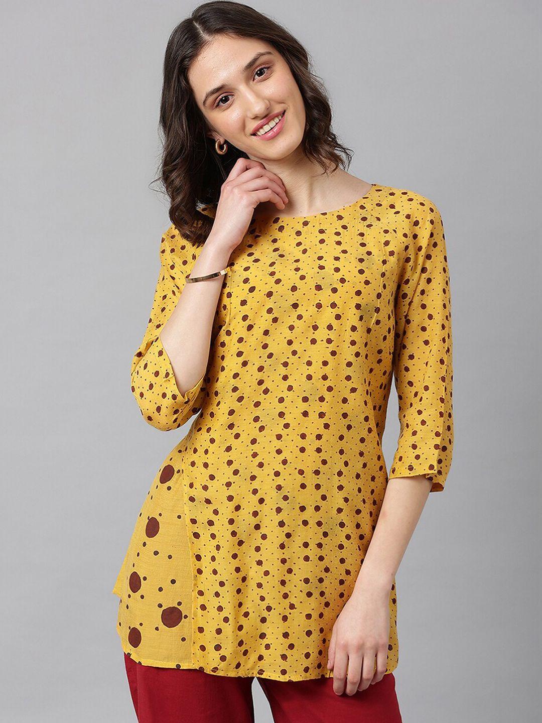 fabindia maroon & yellow print top