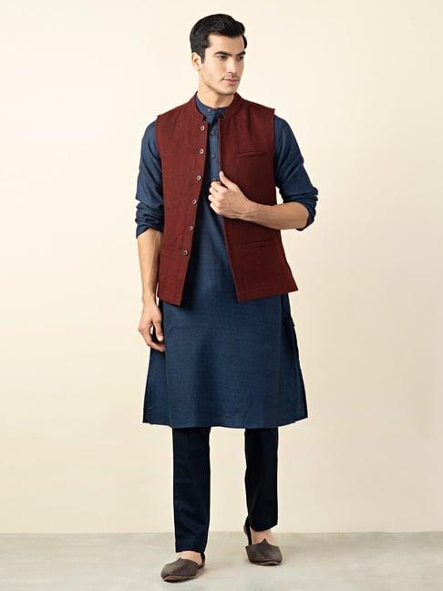 fabindia maroon comfort fit nehru jacket