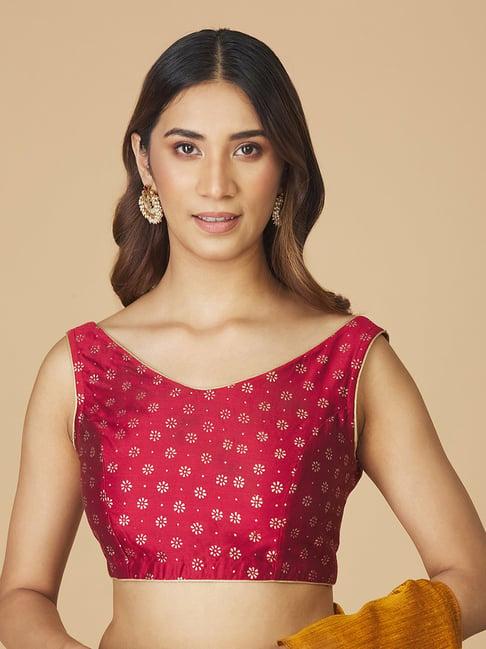 fabindia maroon cotton floral print blouse