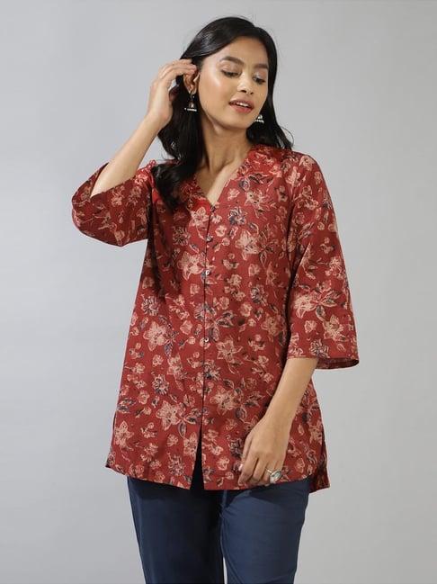 fabindia maroon cotton printed tunic