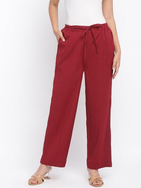 fabindia maroon cotton striped pants