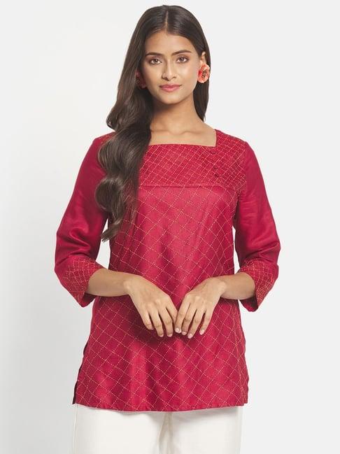 fabindia maroon embroidered tunic