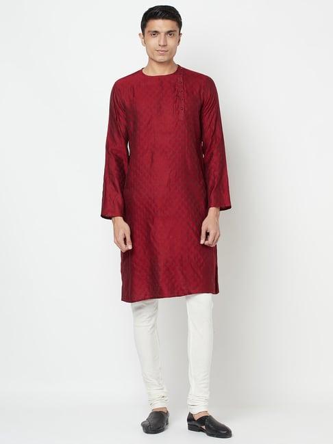 fabindia maroon self design round neck kurta