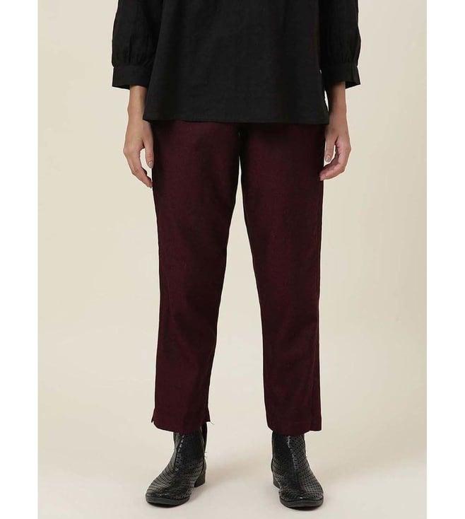 fabindia maroon solids wool formal pants