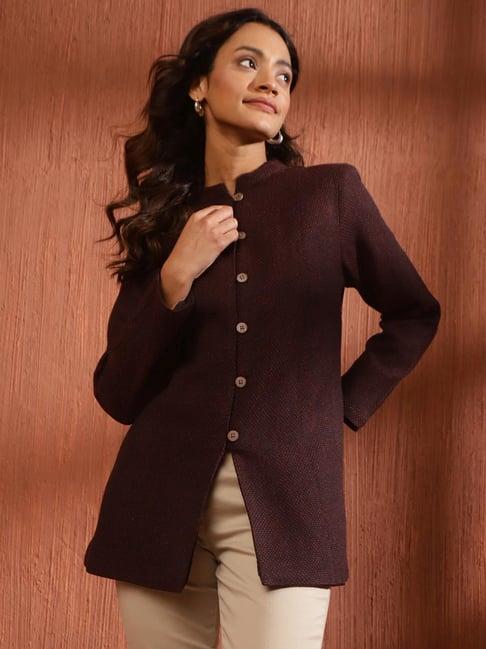 fabindia maroon textured pattern jacket