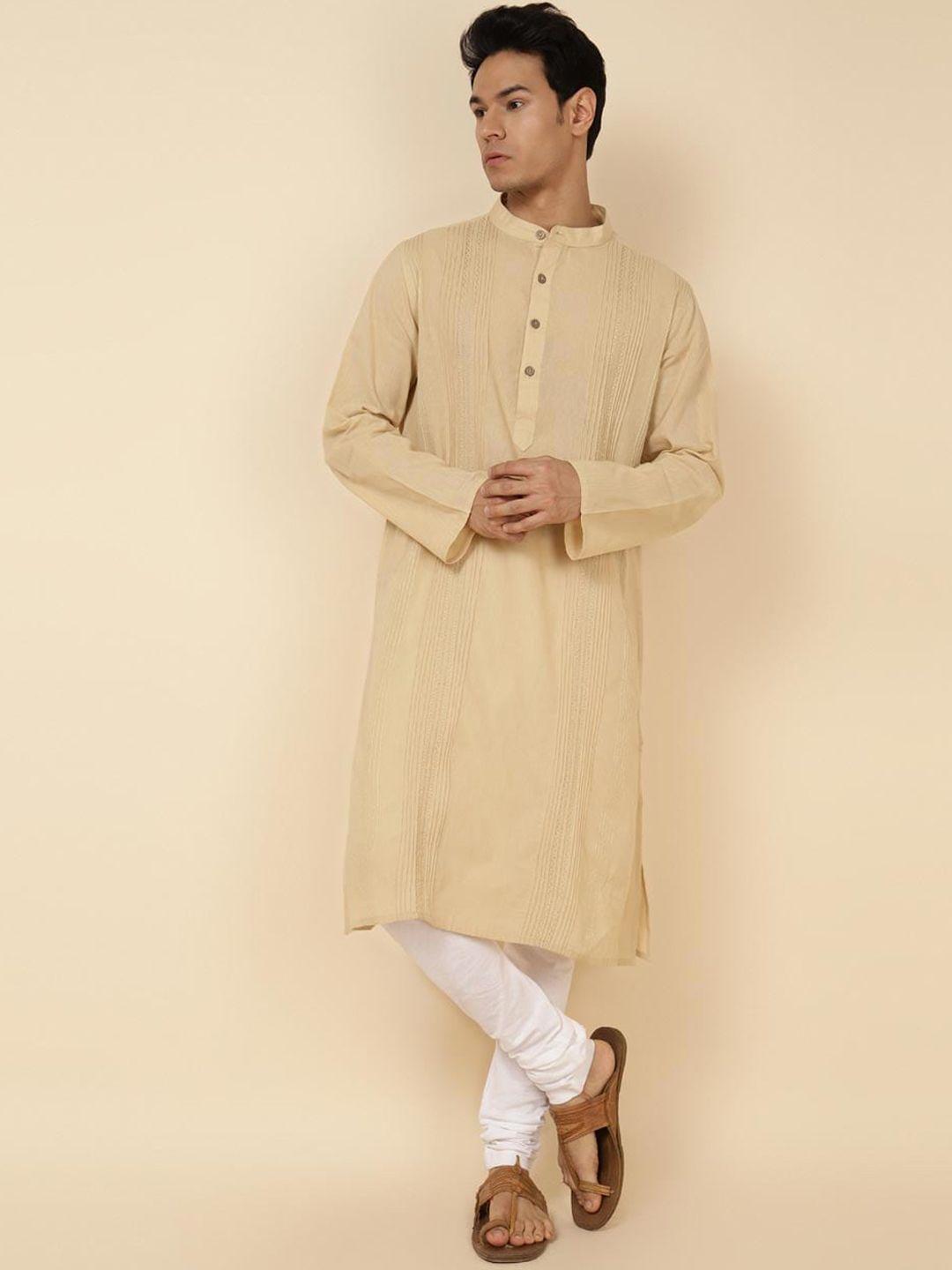 fabindia men beige extended sleeves anarkali kurta