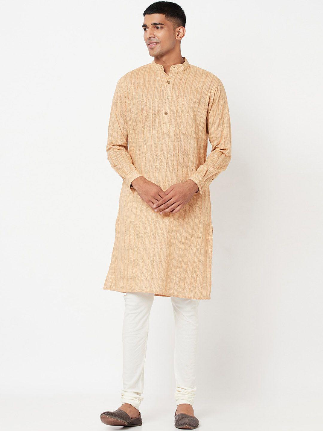 fabindia men beige printed cotton kurta