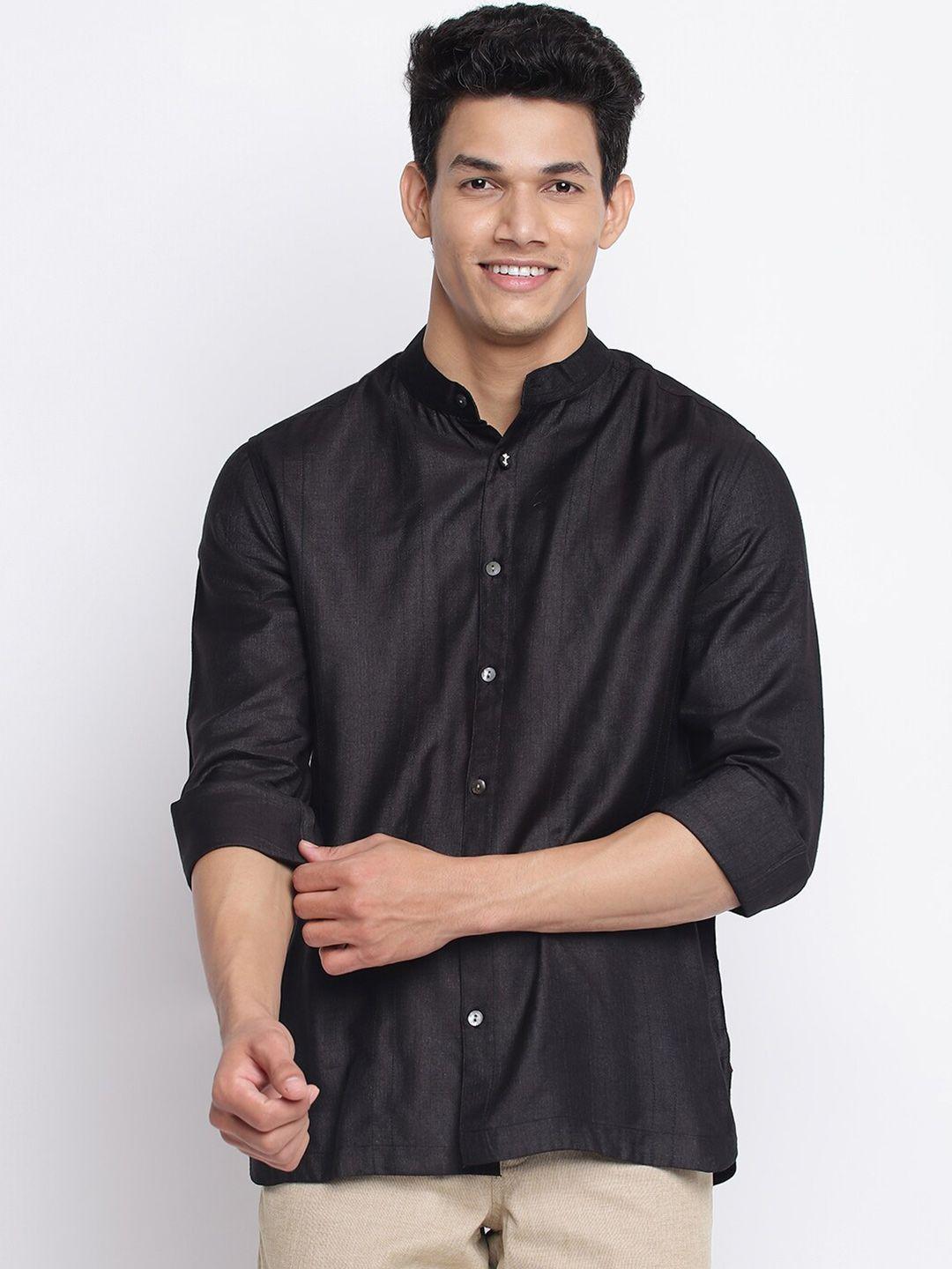 fabindia men black solid long sleeves casual shirt