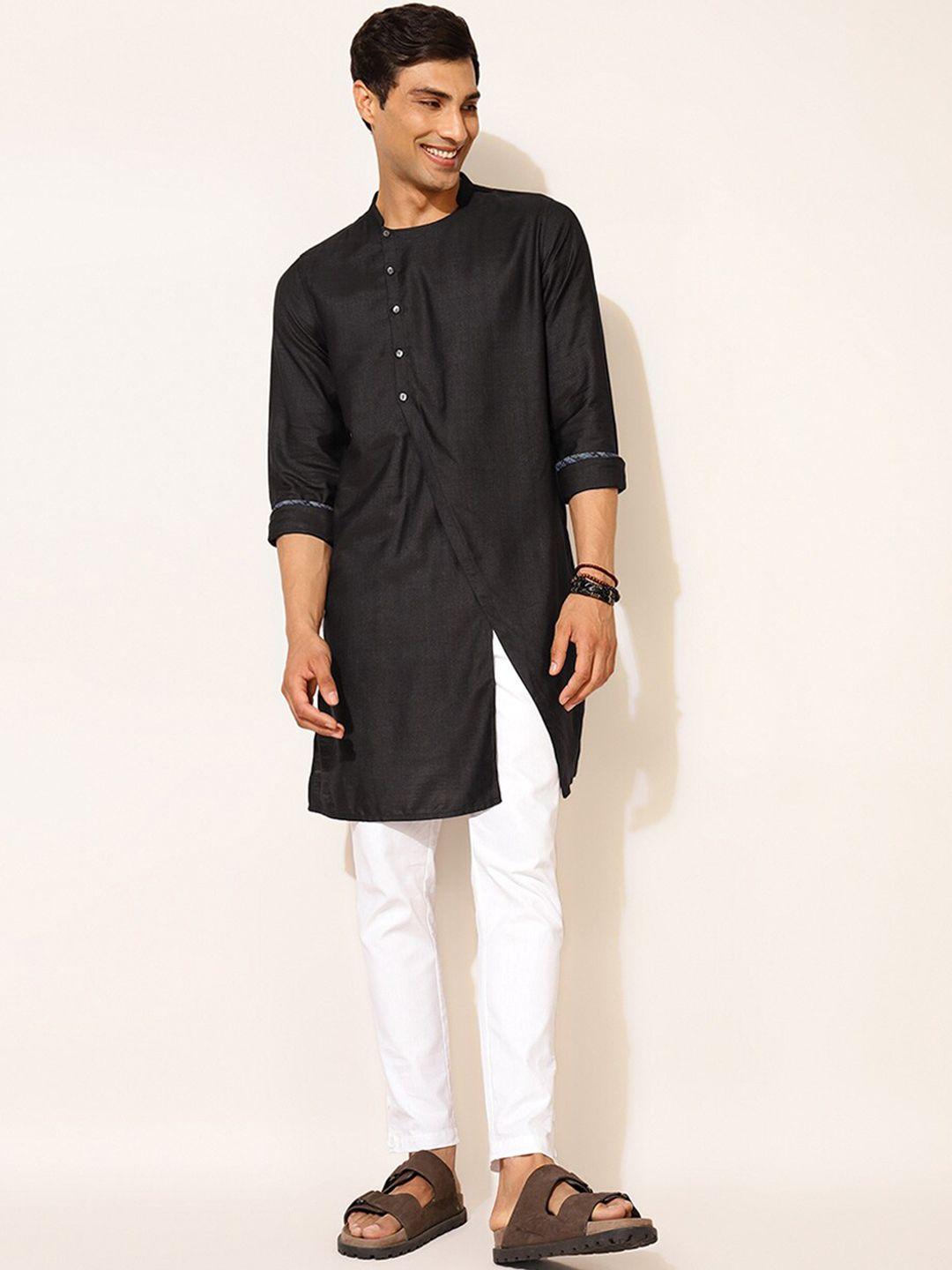 fabindia men black viscose silk kurta