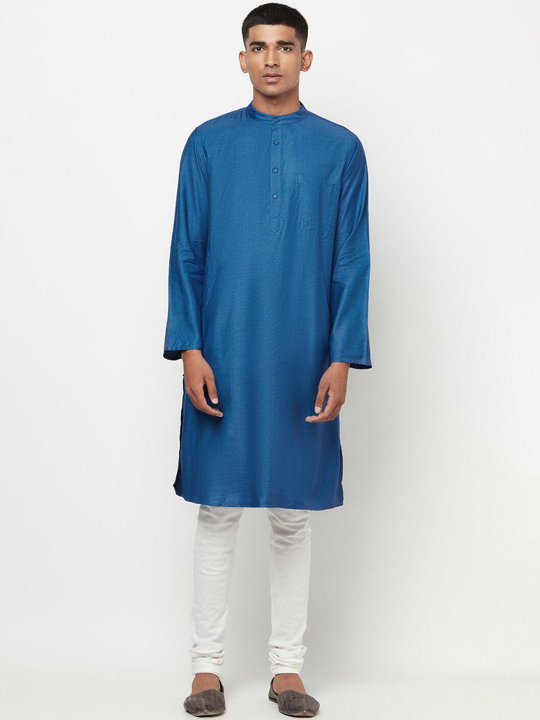 fabindia men blue & classic blue thread work kurta