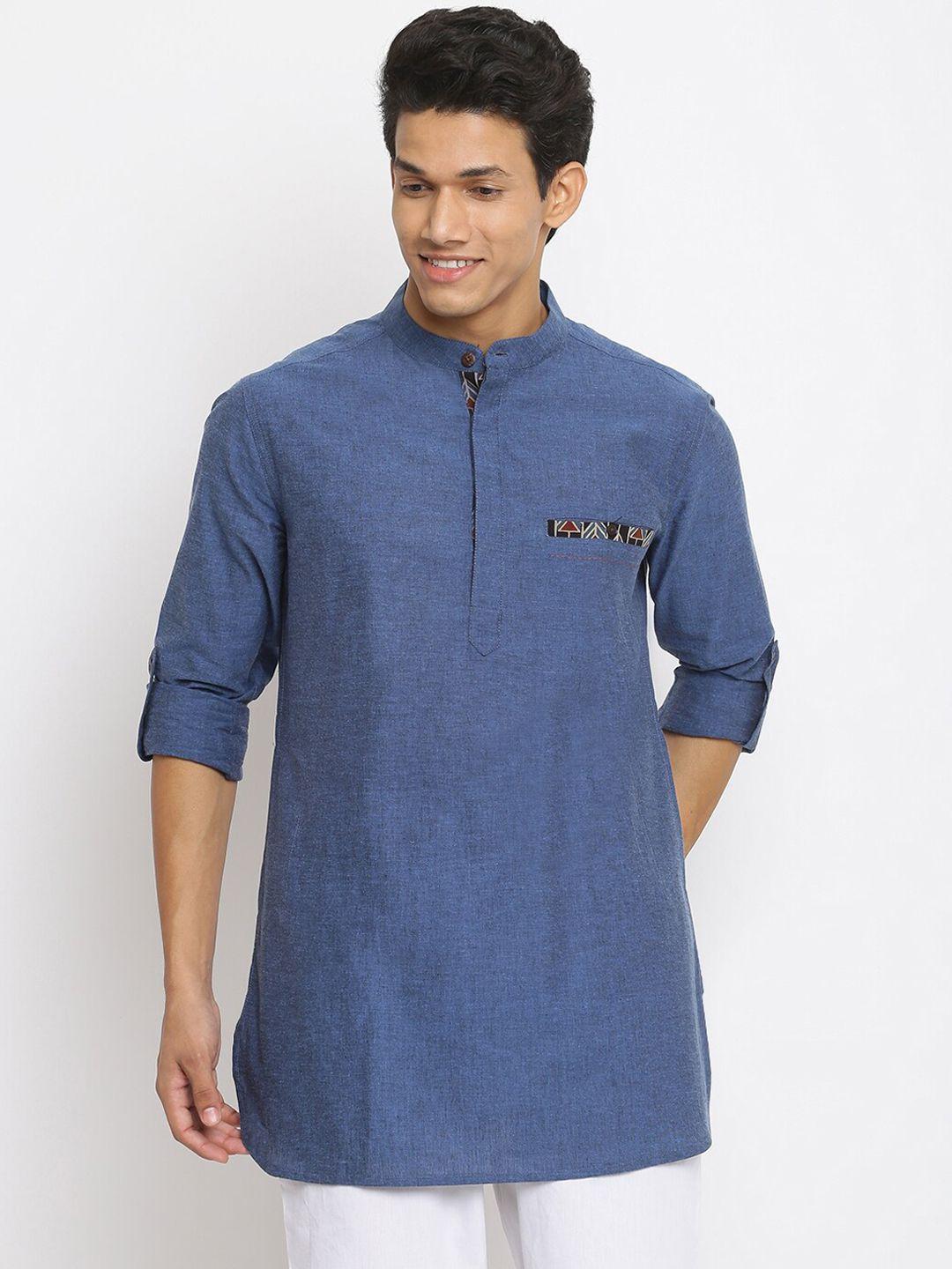 fabindia men blue  slim fit short kurta