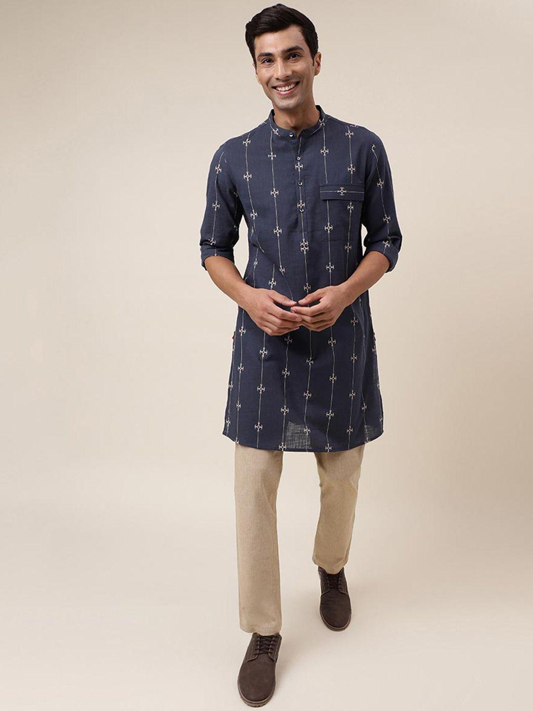 fabindia men blue printed kurta