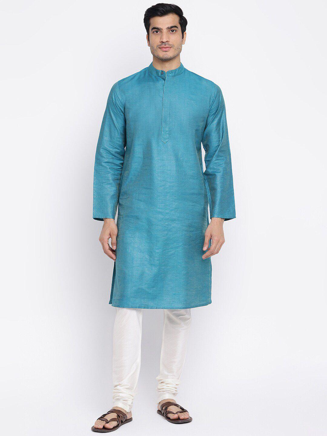 fabindia men blue solid long kurta