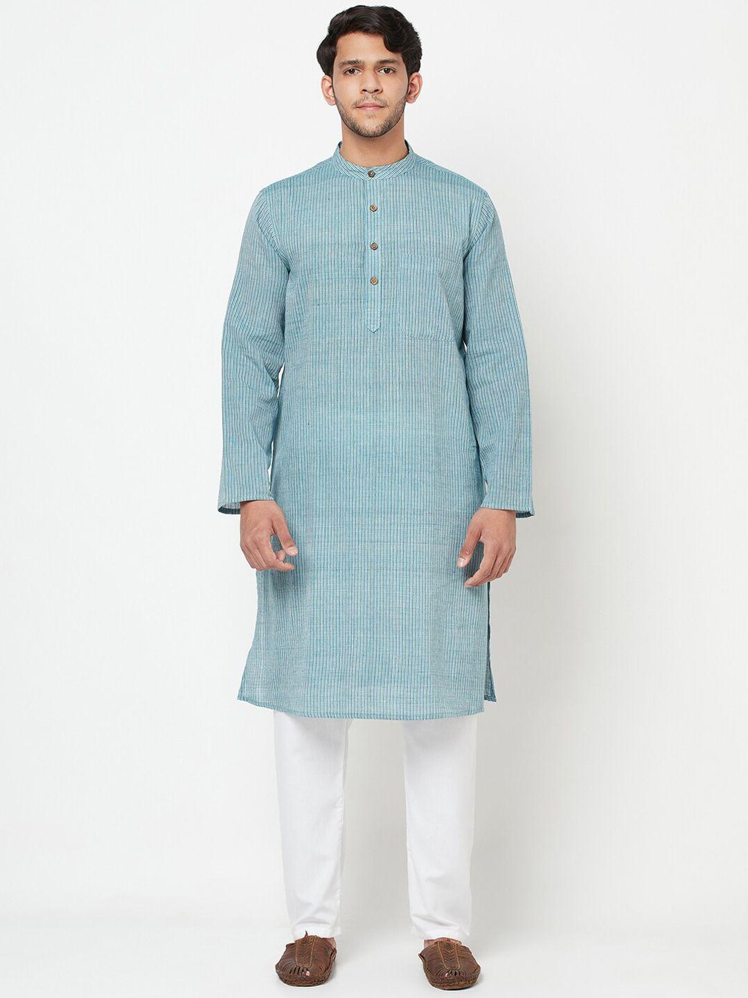 fabindia men blue striped cotton kurta