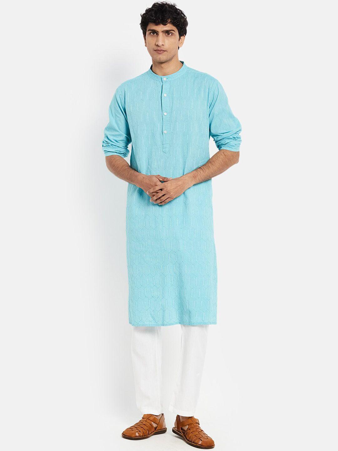 fabindia men blue thread work kurta