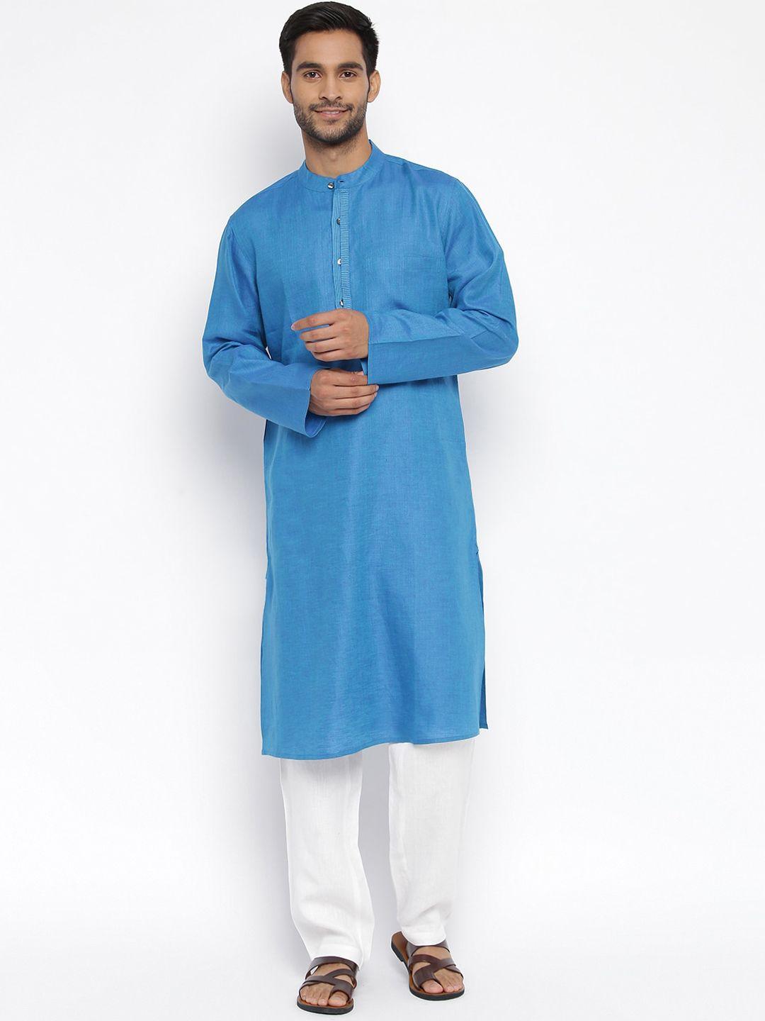 fabindia men blue thread work kurta