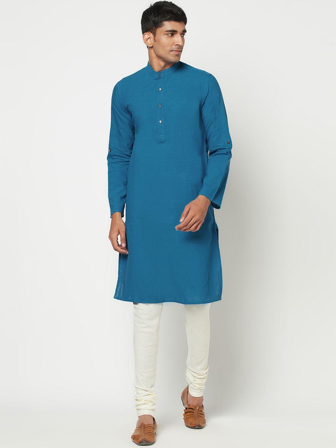 fabindia men blue thread work kurta