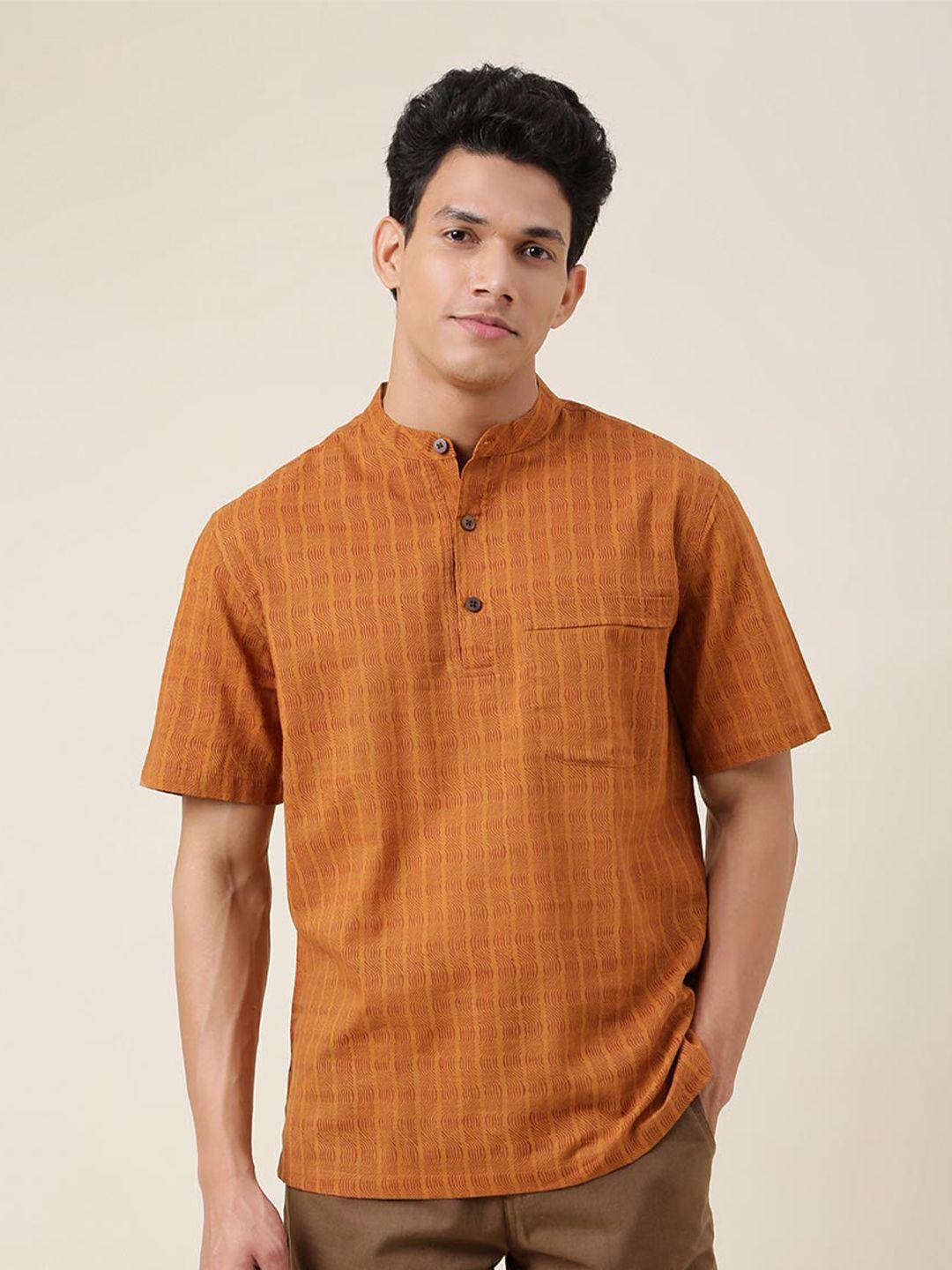 fabindia men brown cotton comfort printed casual shirt