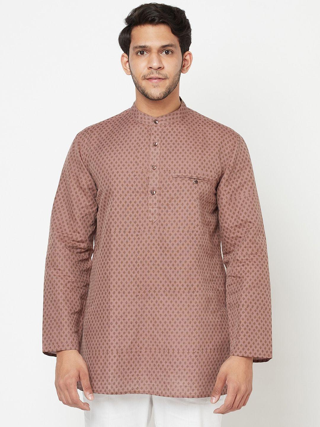 fabindia men brown geometric printed kurta