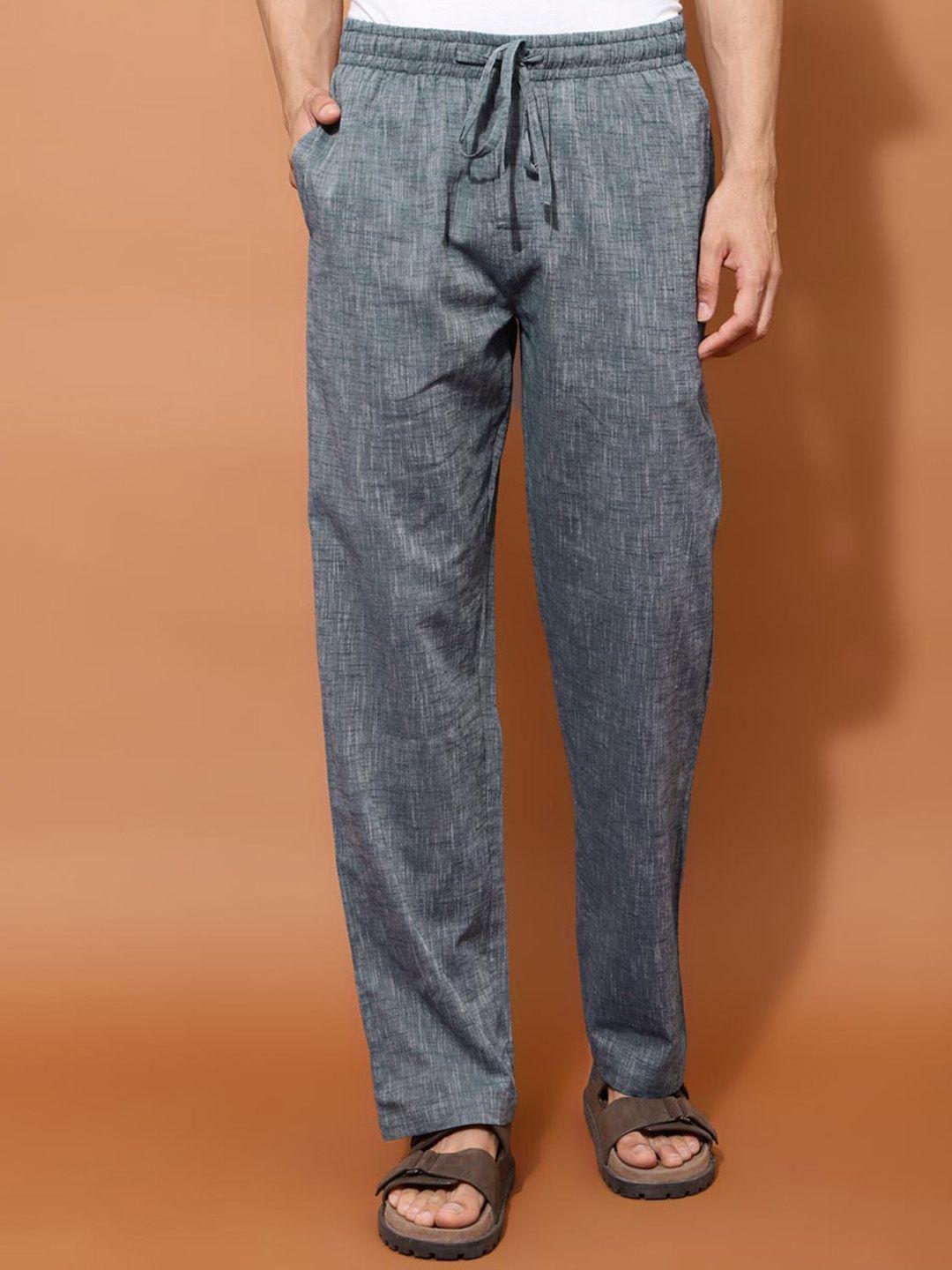 fabindia men comfort fit mid-rise cotton straight lounge pants