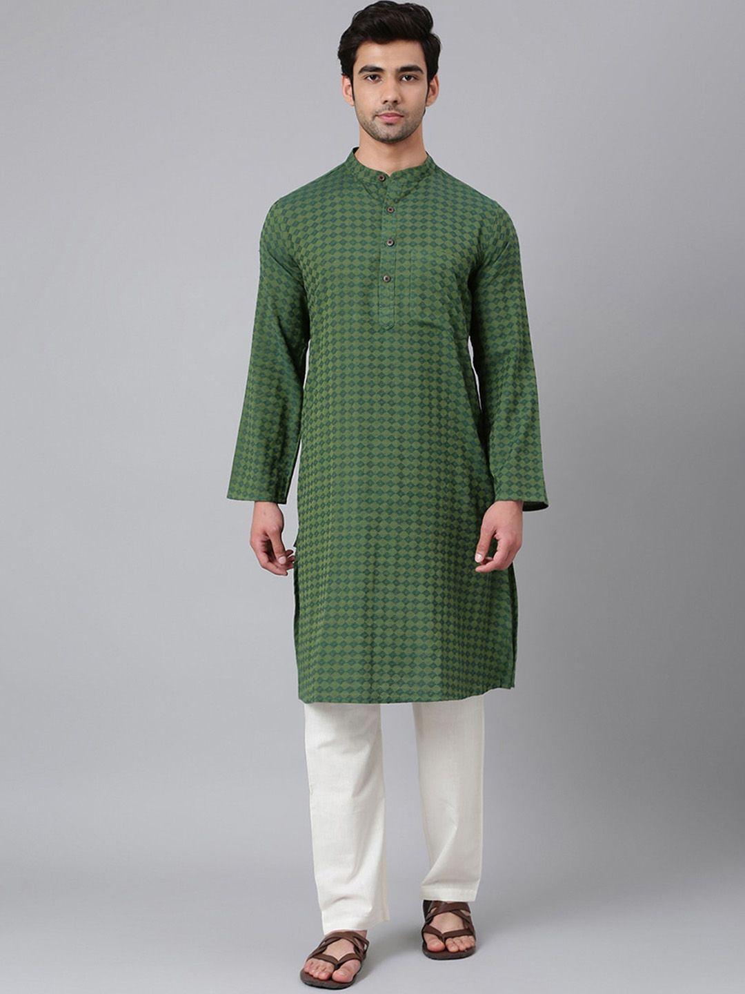 fabindia men geometric embroidered cotton kurta