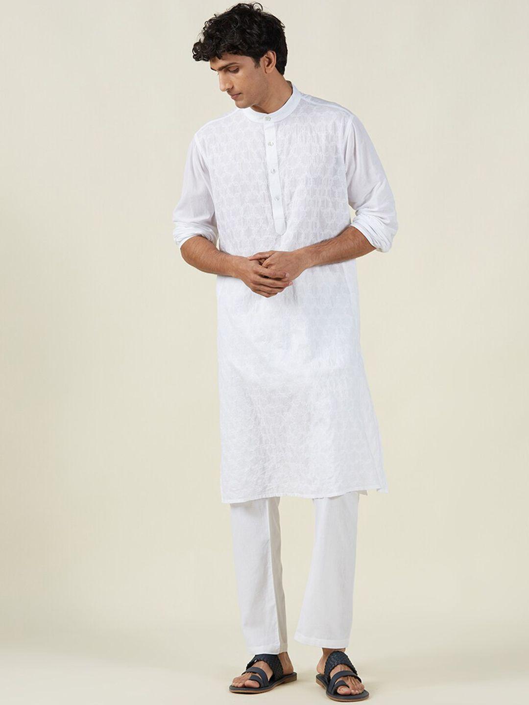 fabindia men geometric embroidered thread work cotton kurta