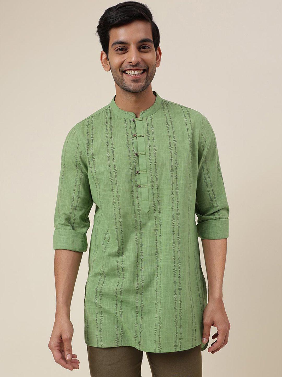 fabindia men geometric printed mandarin collar cotton straight kurta