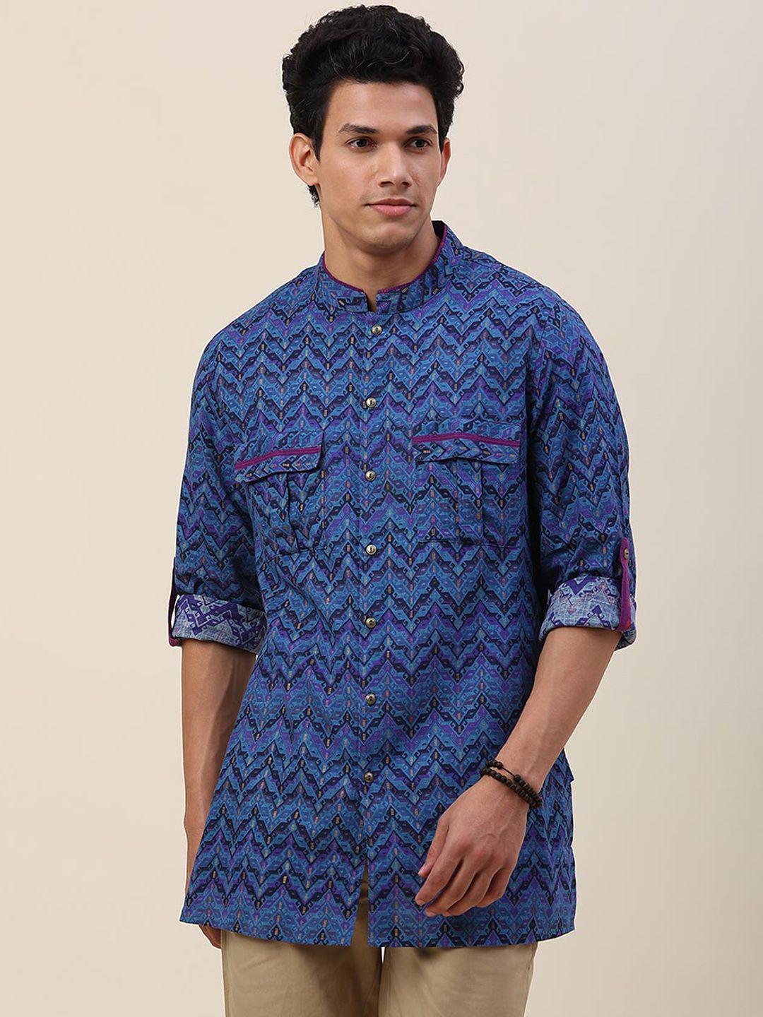 fabindia men geometric printed pure cotton short kurtashort kurta