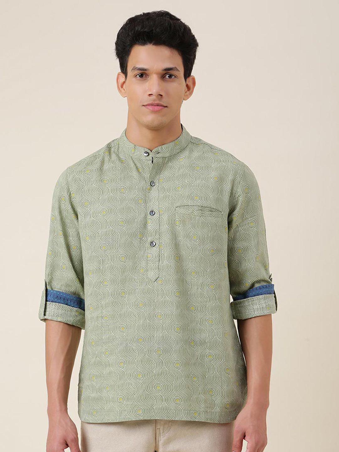 fabindia men green slim fit printed cotton casual shirt
