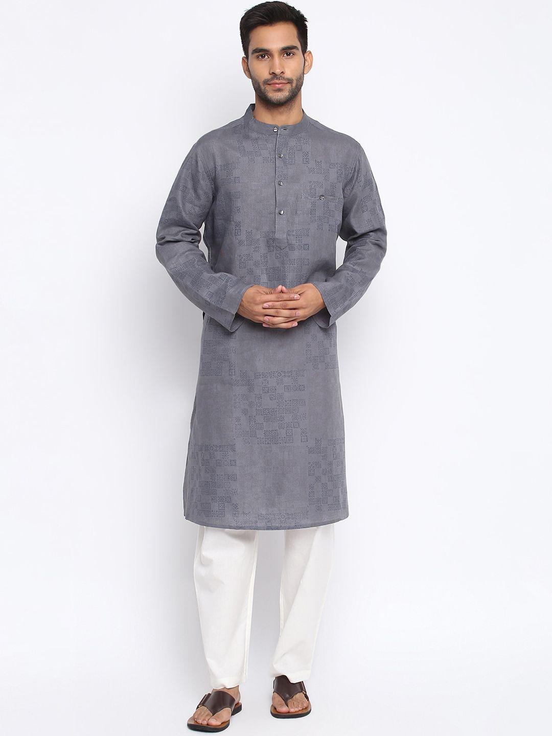 fabindia men grey ethnic motifs printed kurta