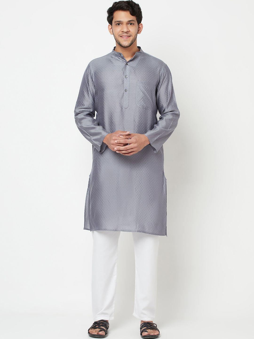 fabindia men grey thread work kurta