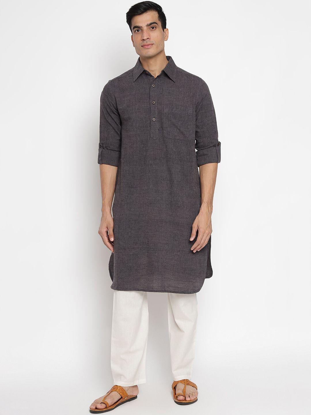 fabindia men grey yoke design flared sleeves kurta