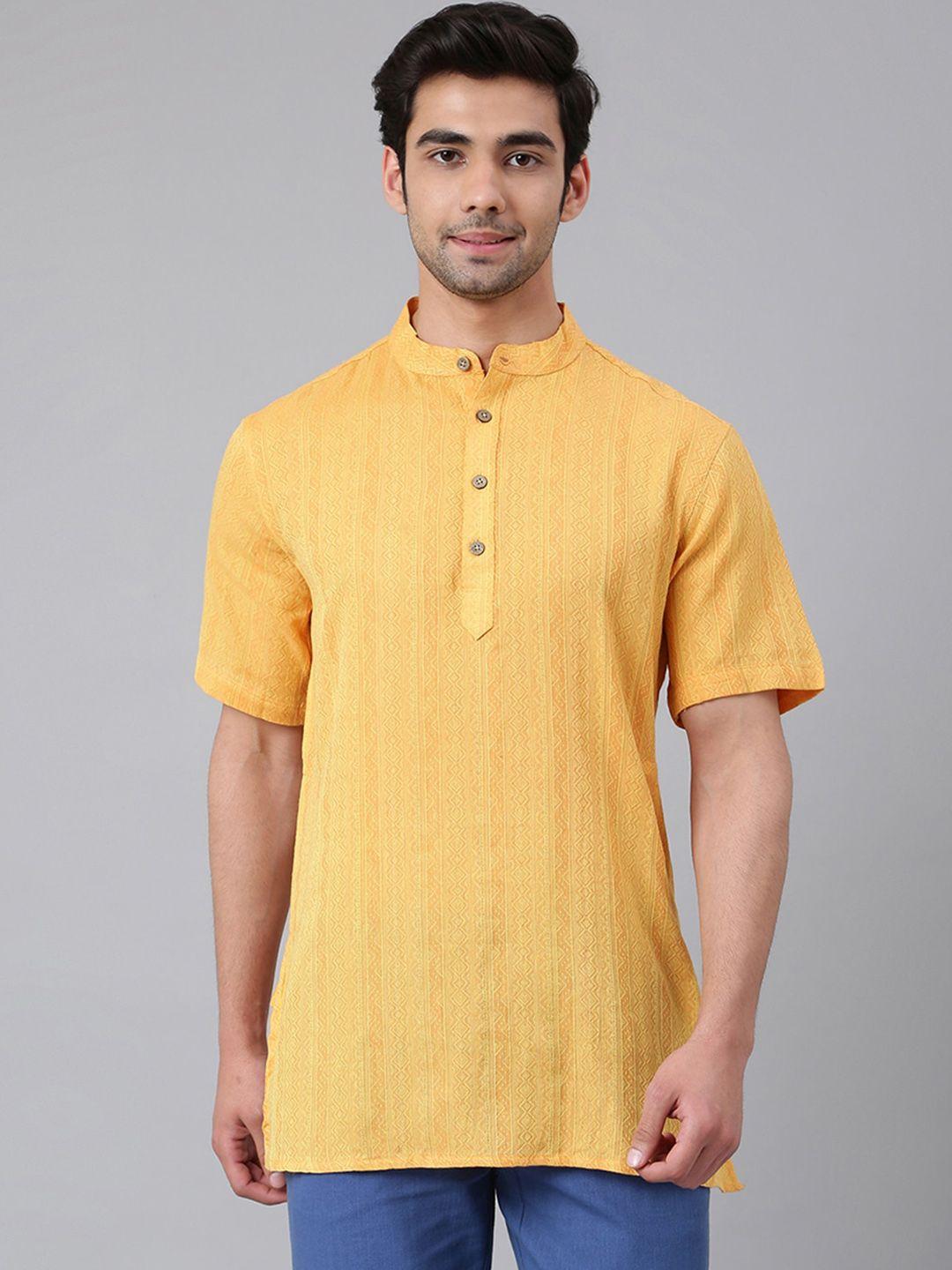 fabindia men mustard yellow printed cotton kurta