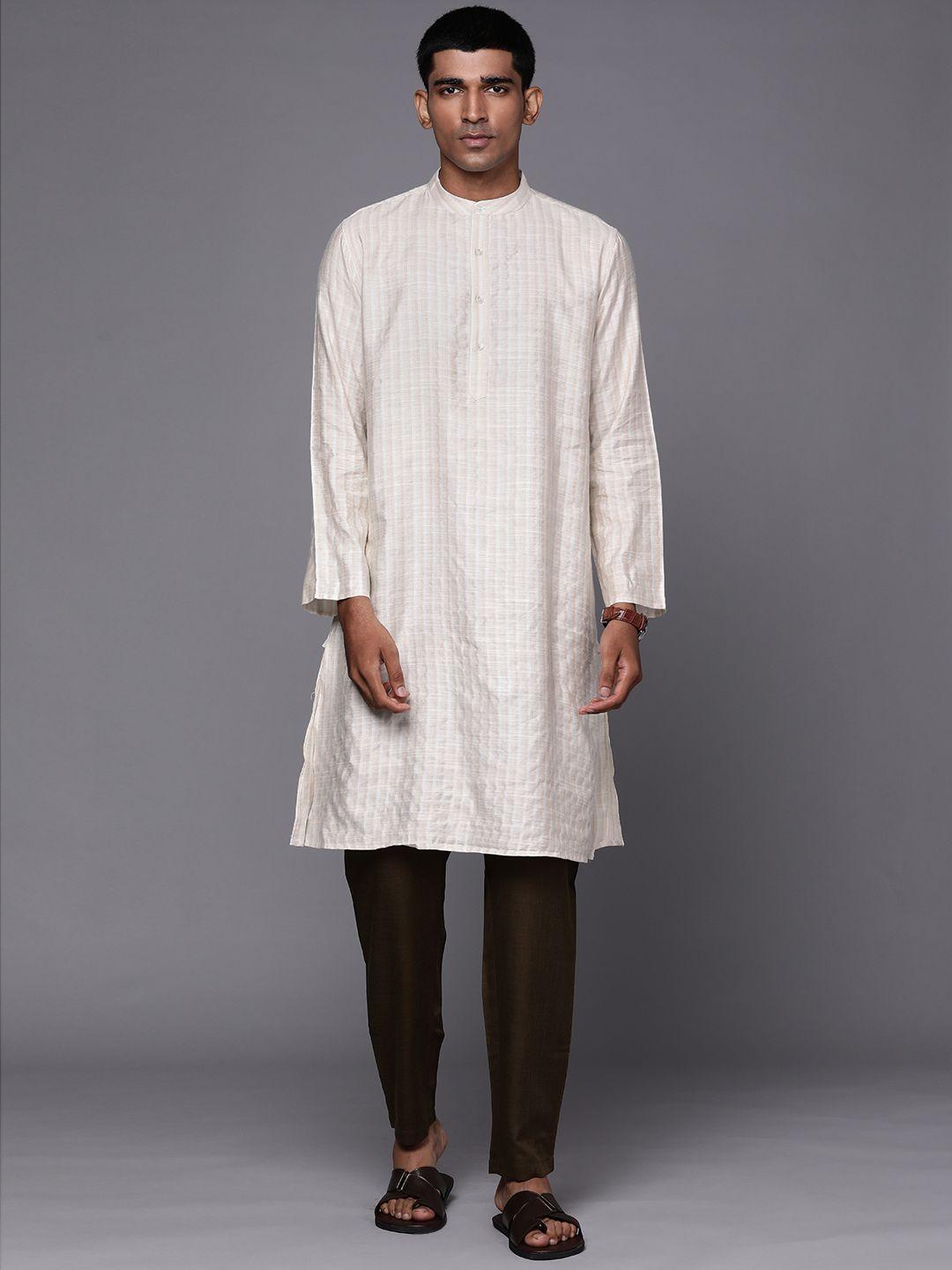 fabindia men off white & beige striped kurta