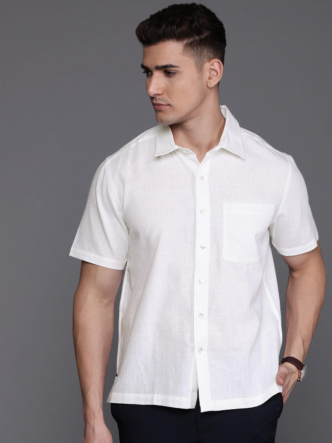 fabindia men off-white handwoven pure cotton casual shirt