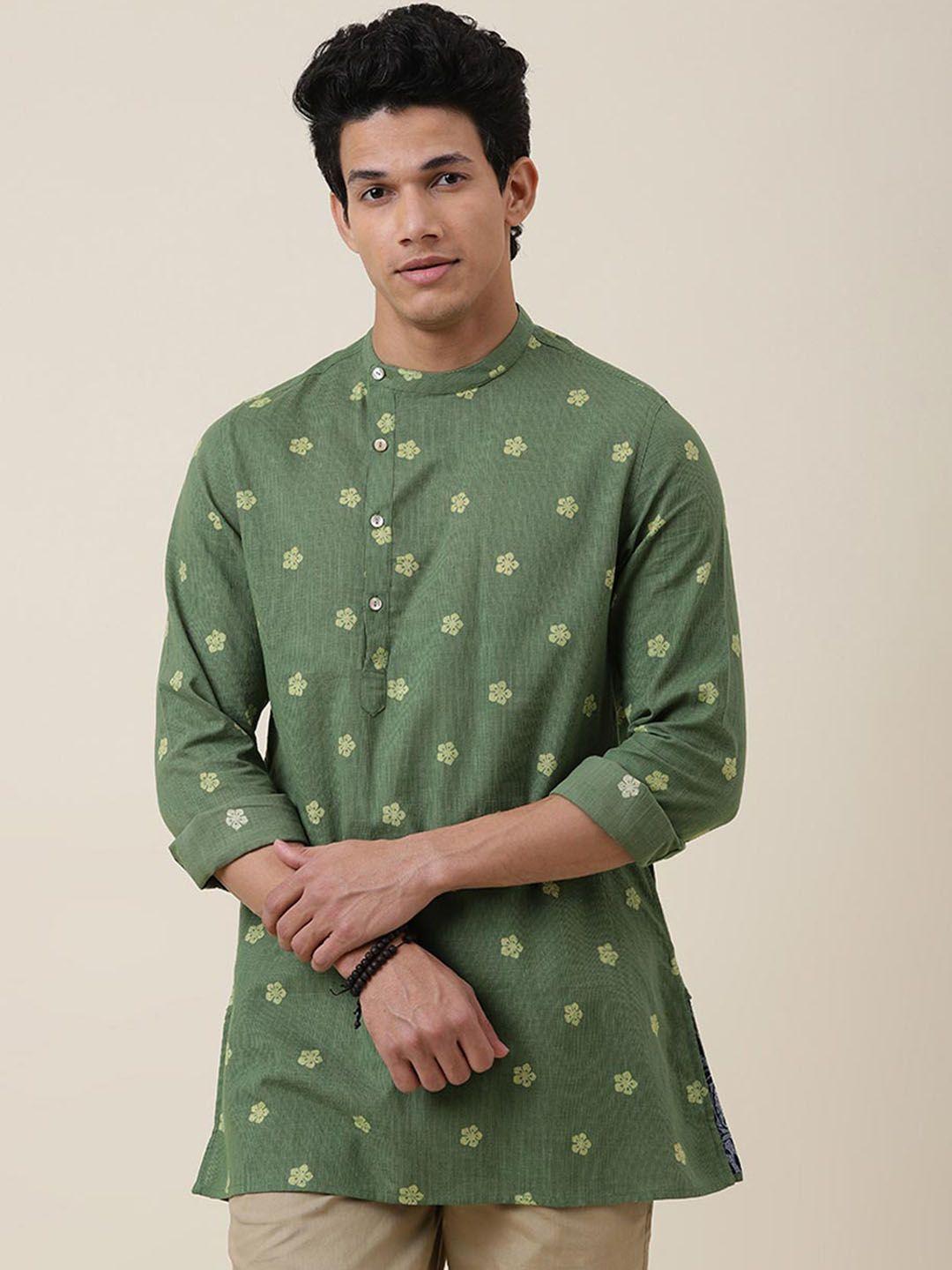 fabindia men olive green floral printed floral kurta