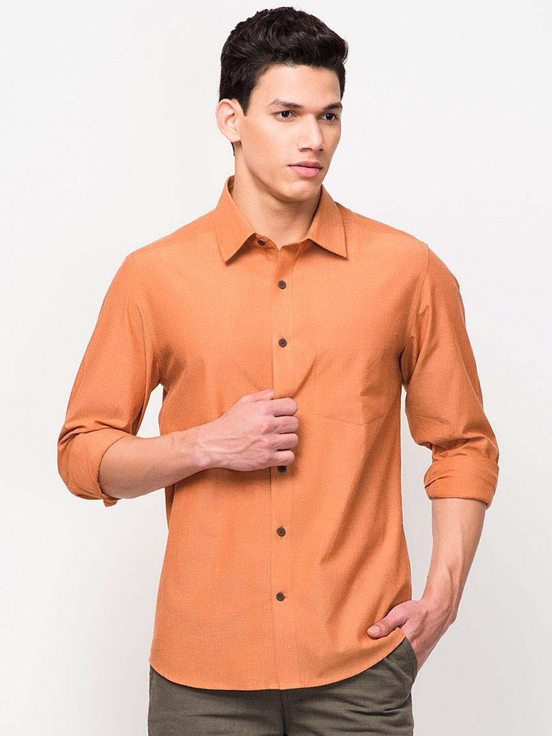 fabindia men orange comfort cotton casual shirt
