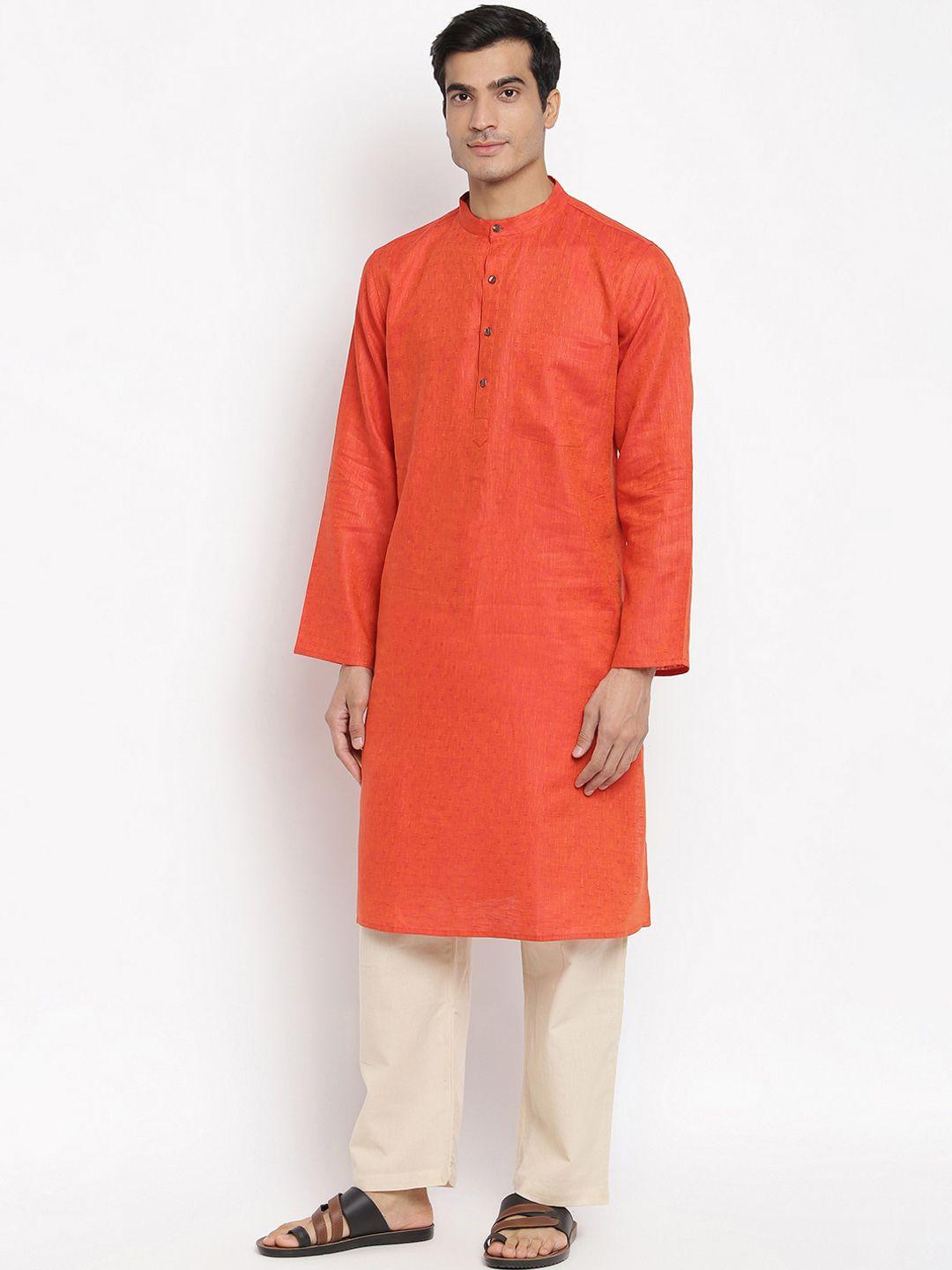 fabindia men orange dobby kurta